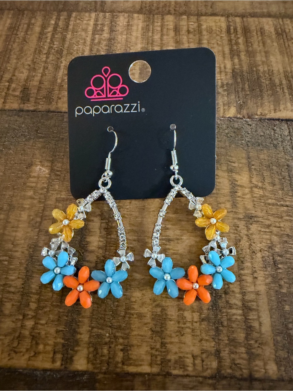 paparazzi Multicolor Floral Teardrop Dangle Earrings - Turquoise, Coral & Yellow